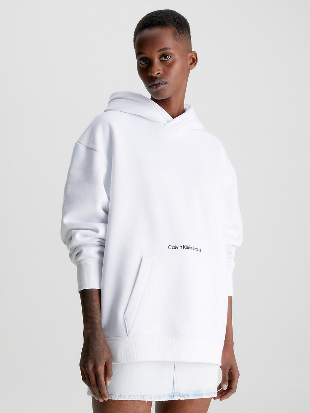 BRIGHT WHITE Relaxed Logo Hoodie undefined women Calvin Klein