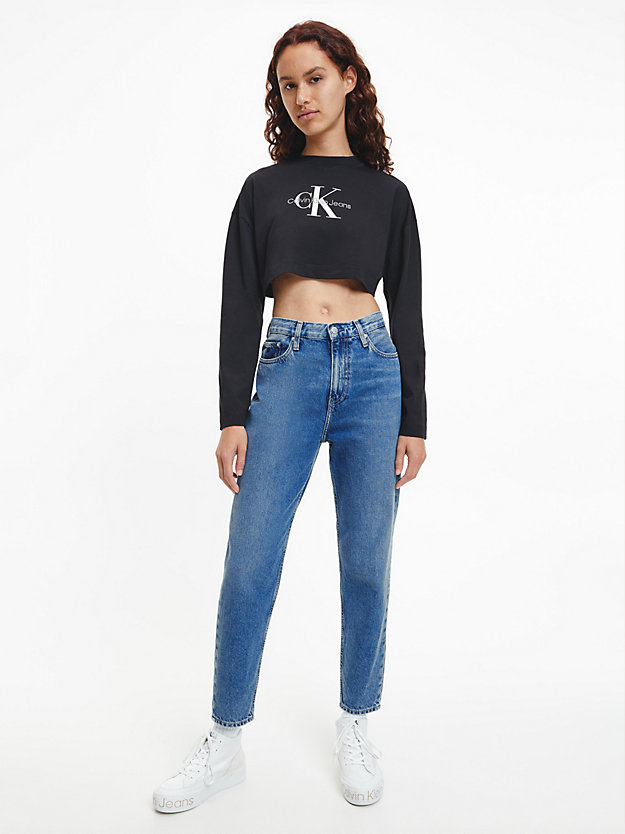 camiseta cropped de manga larga con logo ck black de mujer calvin klein jeans
