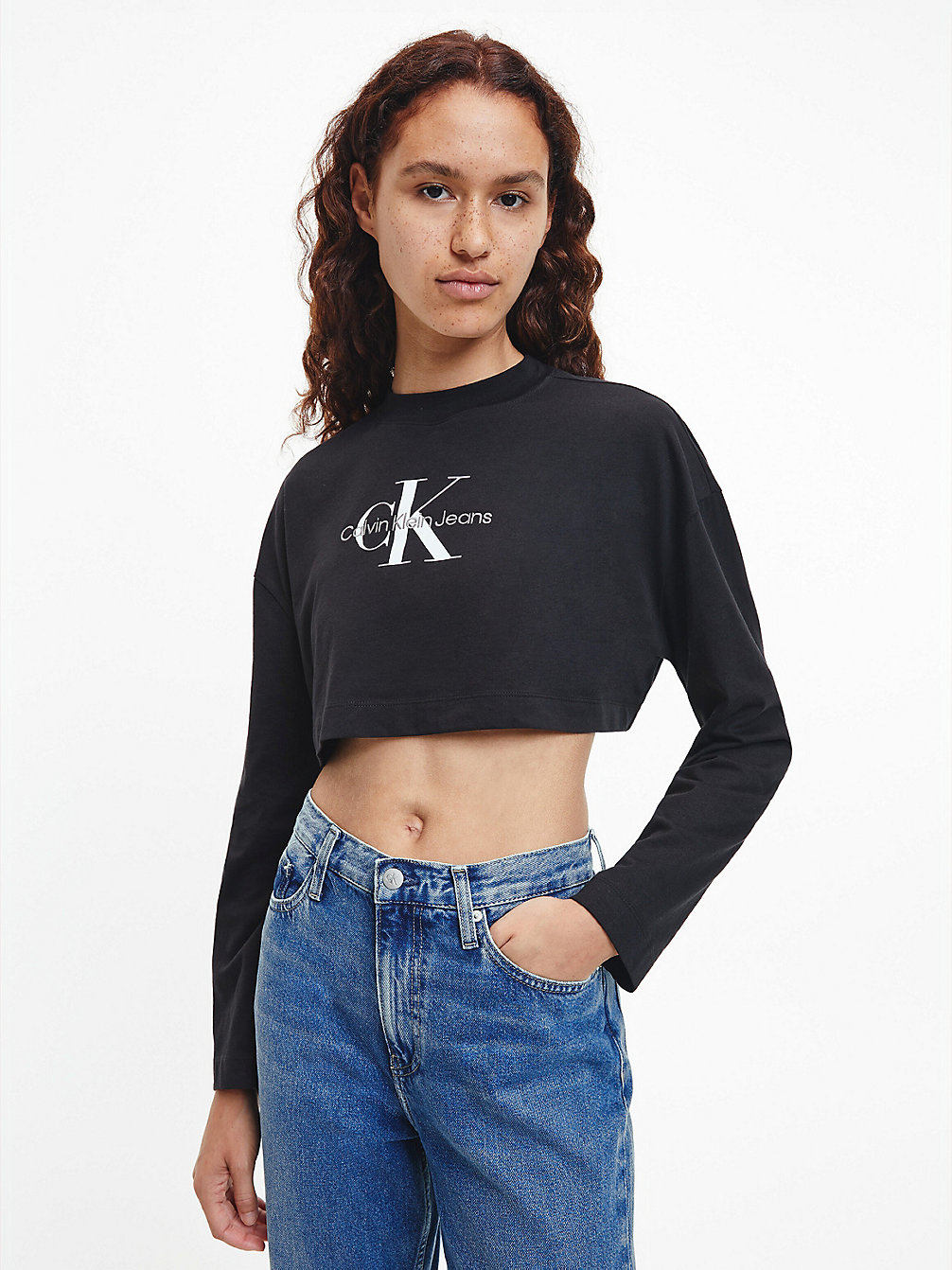CK BLACK > Langärmliges Cropped Logo-T-Shirt > undefined Damen - Calvin Klein