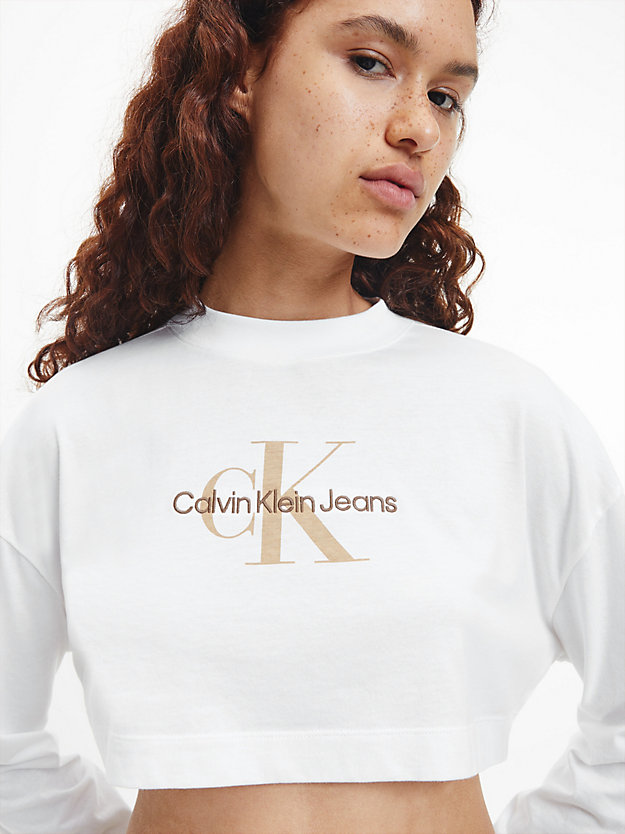 BRIGHT WHITE Cropped Long Sleeve Logo T-shirt for women CALVIN KLEIN JEANS