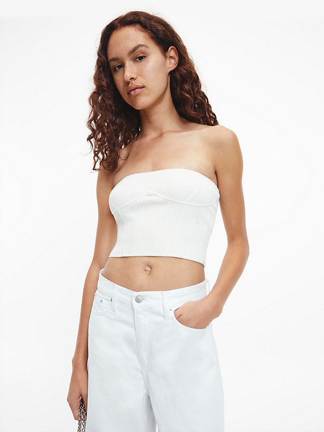 white organic cotton knit bustier top for women calvin klein jeans