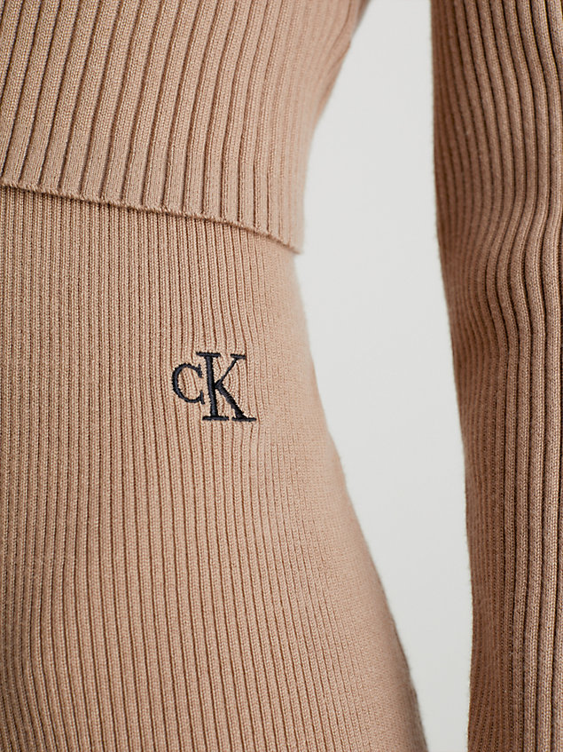 beige 2-in-1 bodycon rib-knit dress for women calvin klein jeans