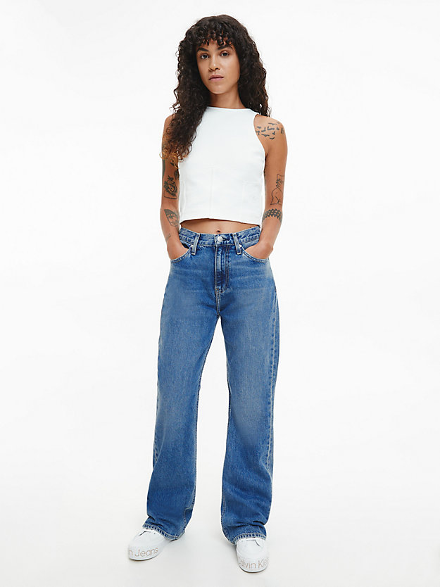 camiseta de tirantes de felpa de algodón ivory de mujer calvin klein jeans