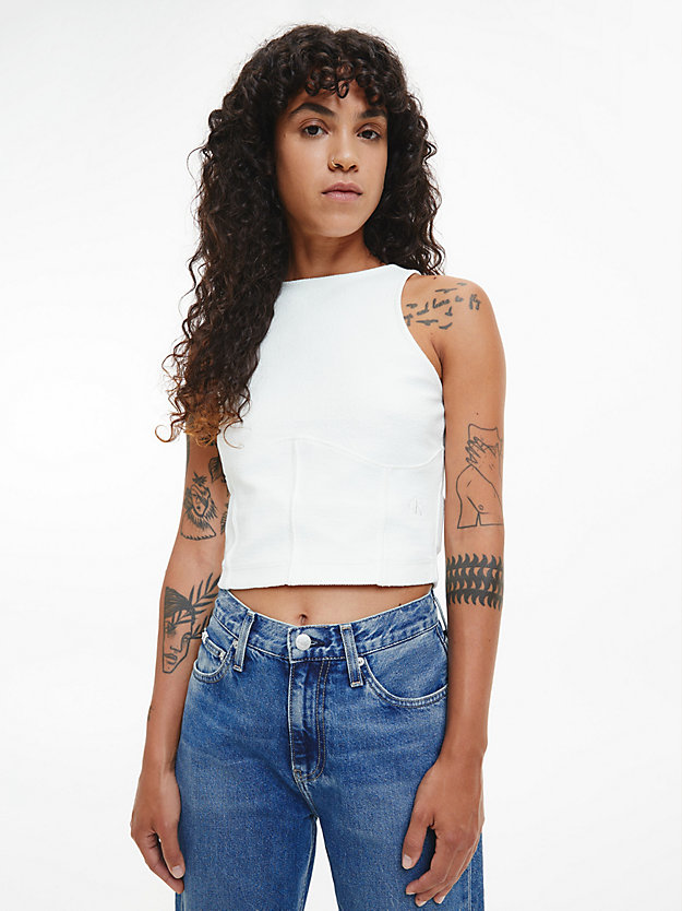 camiseta de tirantes de felpa de algodón ivory de mujer calvin klein jeans