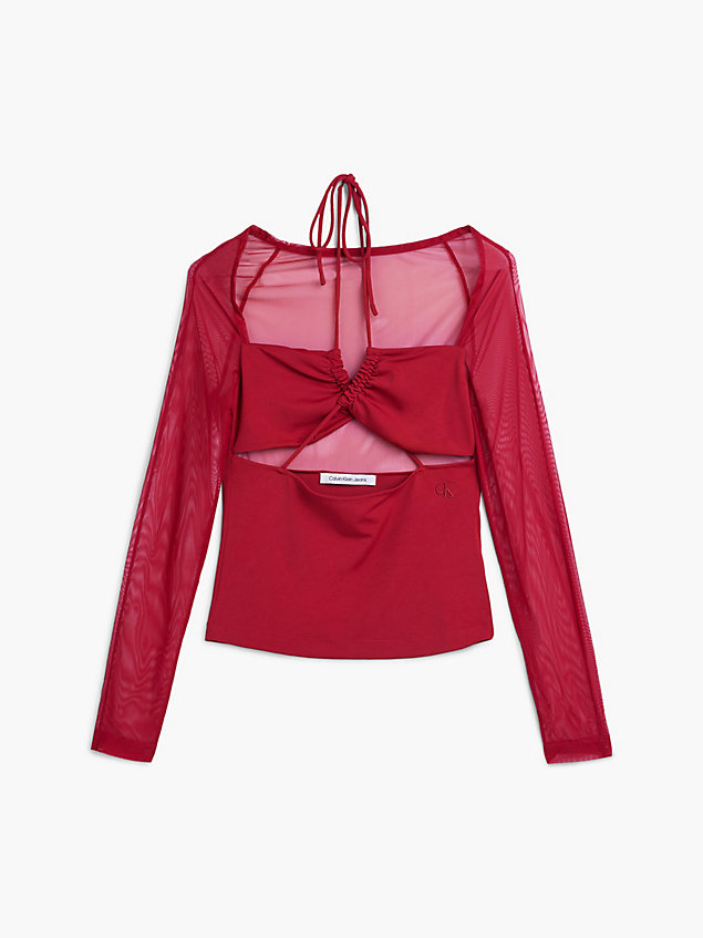 red long sleeve cut out top for women calvin klein jeans