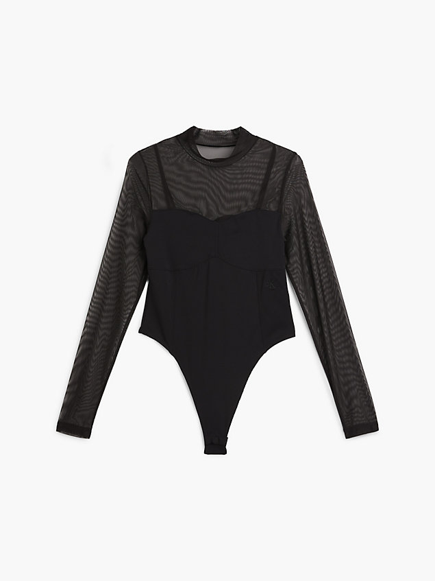 black mesh bodysuit met lange mouwen voor dames - calvin klein jeans