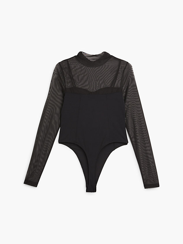 black mesh bodysuit met lange mouwen voor dames - calvin klein jeans