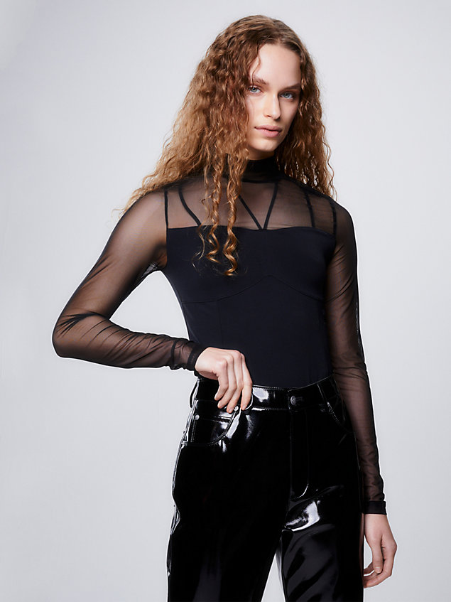 black long sleeve mesh bodysuit for women calvin klein jeans
