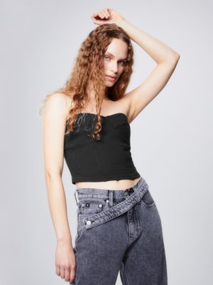 Calvin Klein Cotton Knit Bralette Top in Black