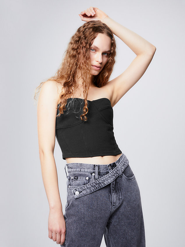 black recycled cotton bustier top for women calvin klein jeans