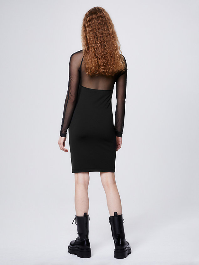 black bodycon jurk met lange mouwen en uitsnijding voor dames - calvin klein jeans
