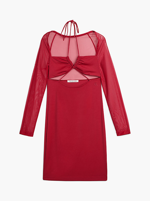 RADIANT RED Long Sleeve Cut Out Bodycon Dress for women CALVIN KLEIN JEANS