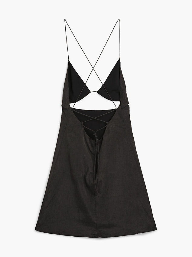 black hoogglans jurk met spaghettibandjes en uitsnijding voor dames - calvin klein jeans