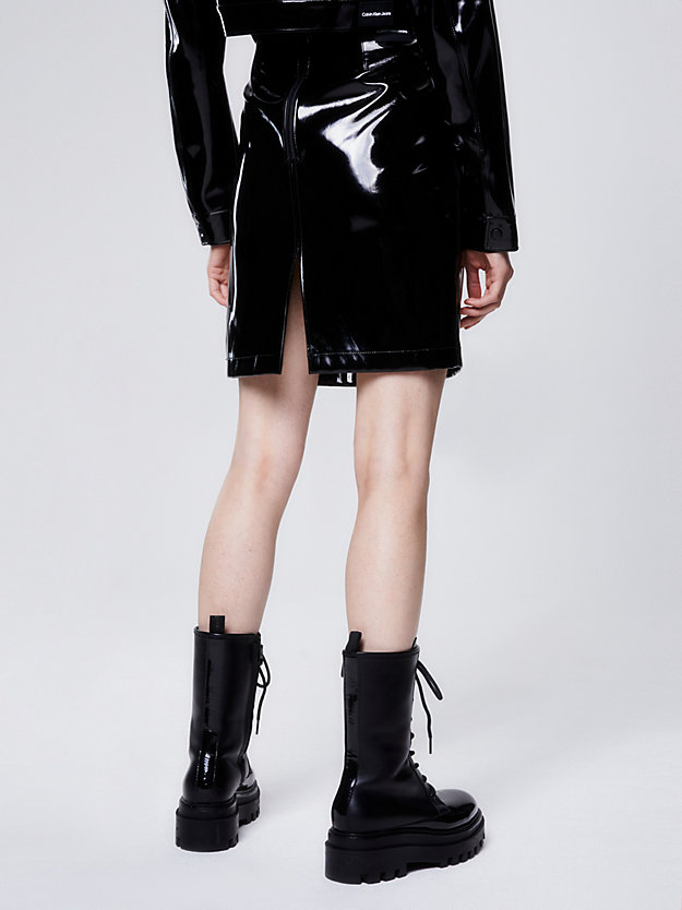 CK BLACK High Shine Faux Leather Mini Skirt for women CALVIN KLEIN JEANS