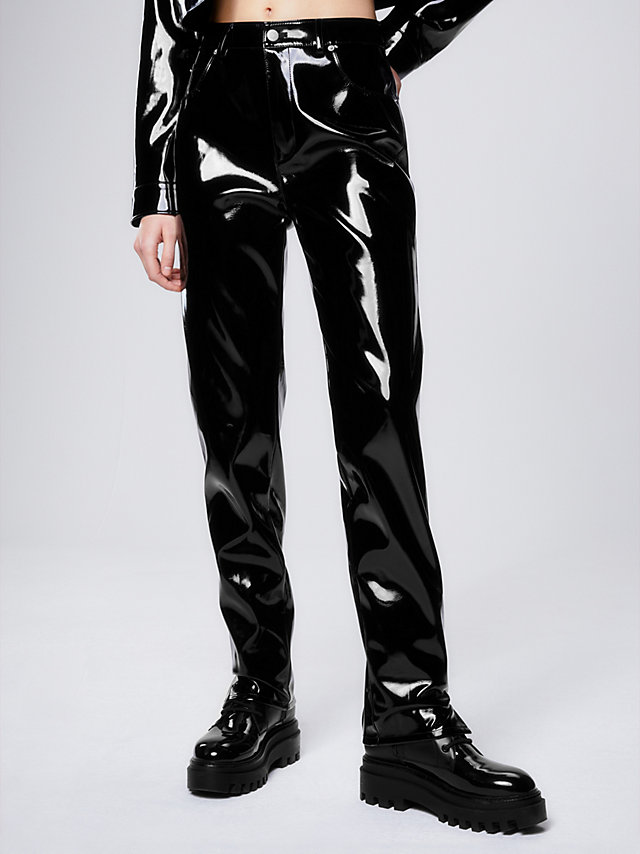 CK Black High Shine Faux Leather Trousers undefined women Calvin Klein