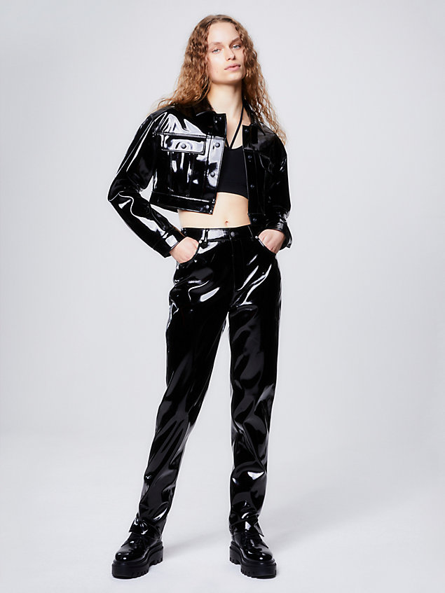 black cropped high shine jacket for women calvin klein jeans