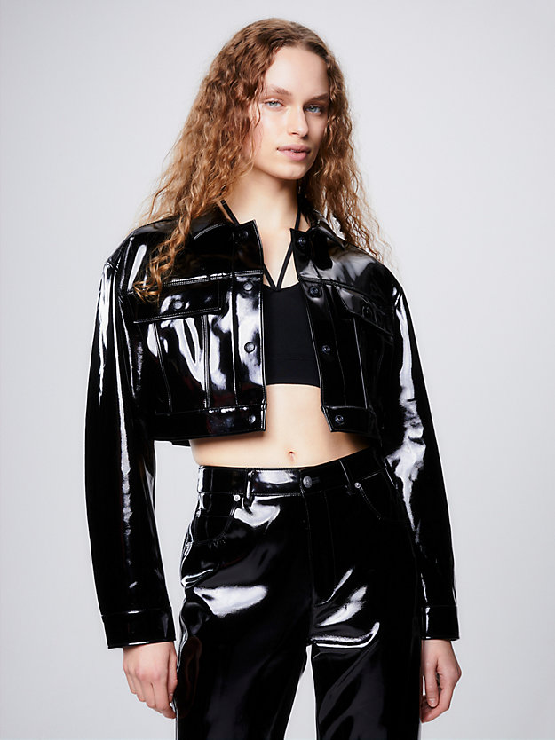 ck black cropped high shine jacket for women calvin klein jeans