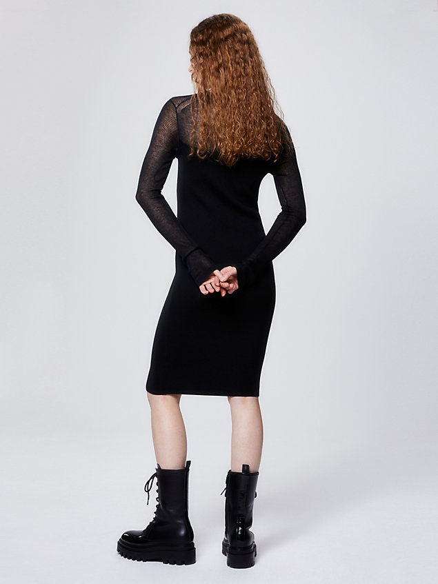 black dzianinowa sukienka midi z długim rękawem dla kobiety - calvin klein jeans