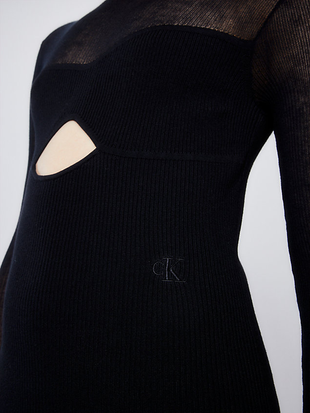 black gebreide halflange jurk met lange mouwen voor dames - calvin klein jeans