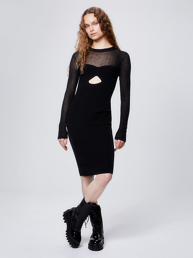 CK Black Long Sleeve Knit Midi Dress undefined women Calvin Klein
