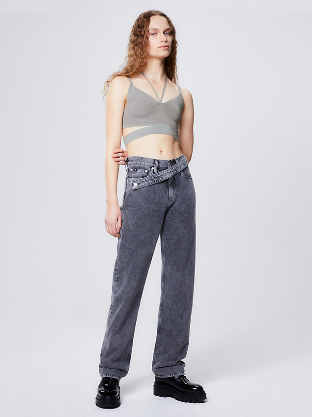 grey strappy knit bralette top for women calvin klein jeans