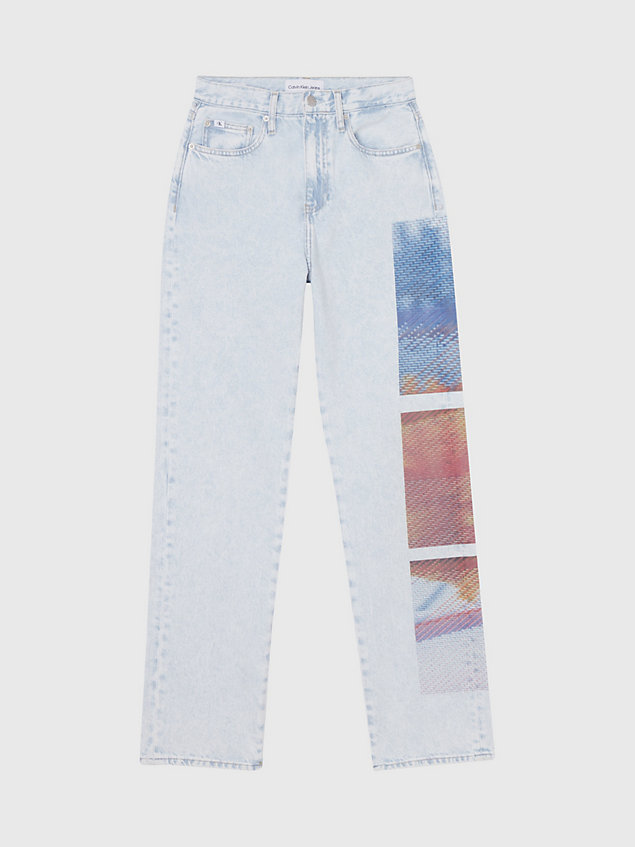 blue high rise straight printed jeans for women calvin klein jeans