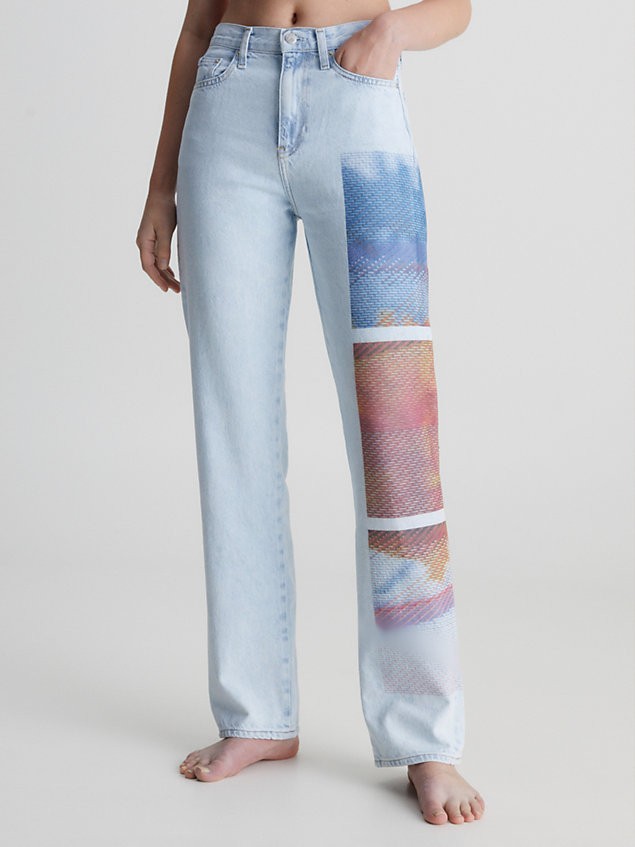 jean relaxed high rise imprimé blue pour femmes calvin klein jeans