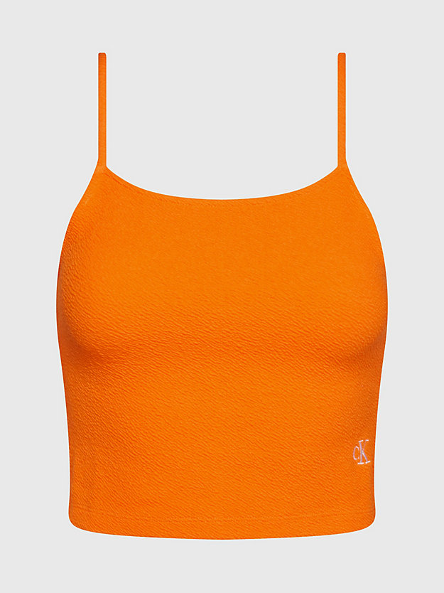 vibrant orange seersucker stretch cropped top for women calvin klein jeans