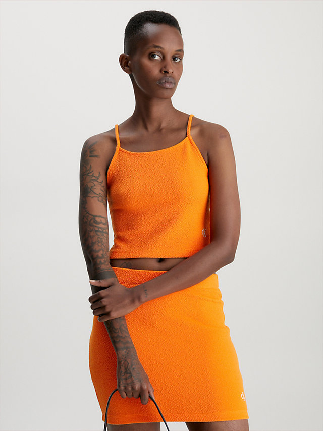 Vibrant Orange > Cropped Top Van Elastisch Seersucker > undefined dames - Calvin Klein