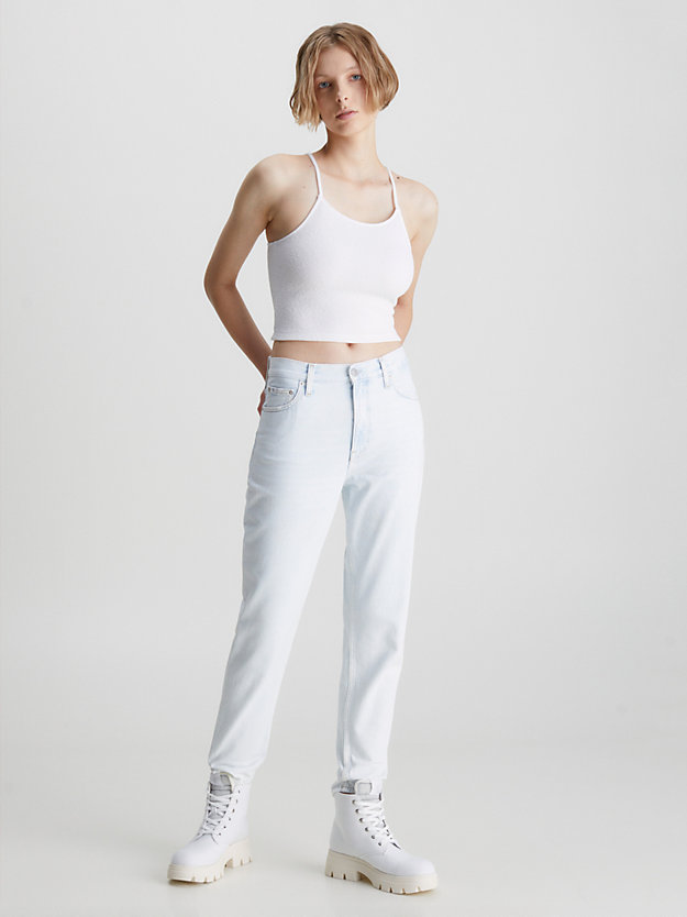 bright white seersucker stretch cropped top for women calvin klein jeans