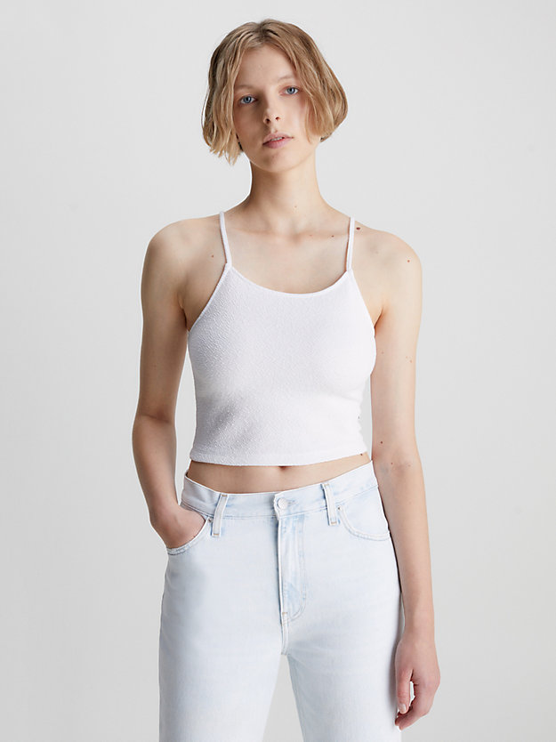 bright white crop top aus seersucker-stretch für damen - calvin klein jeans