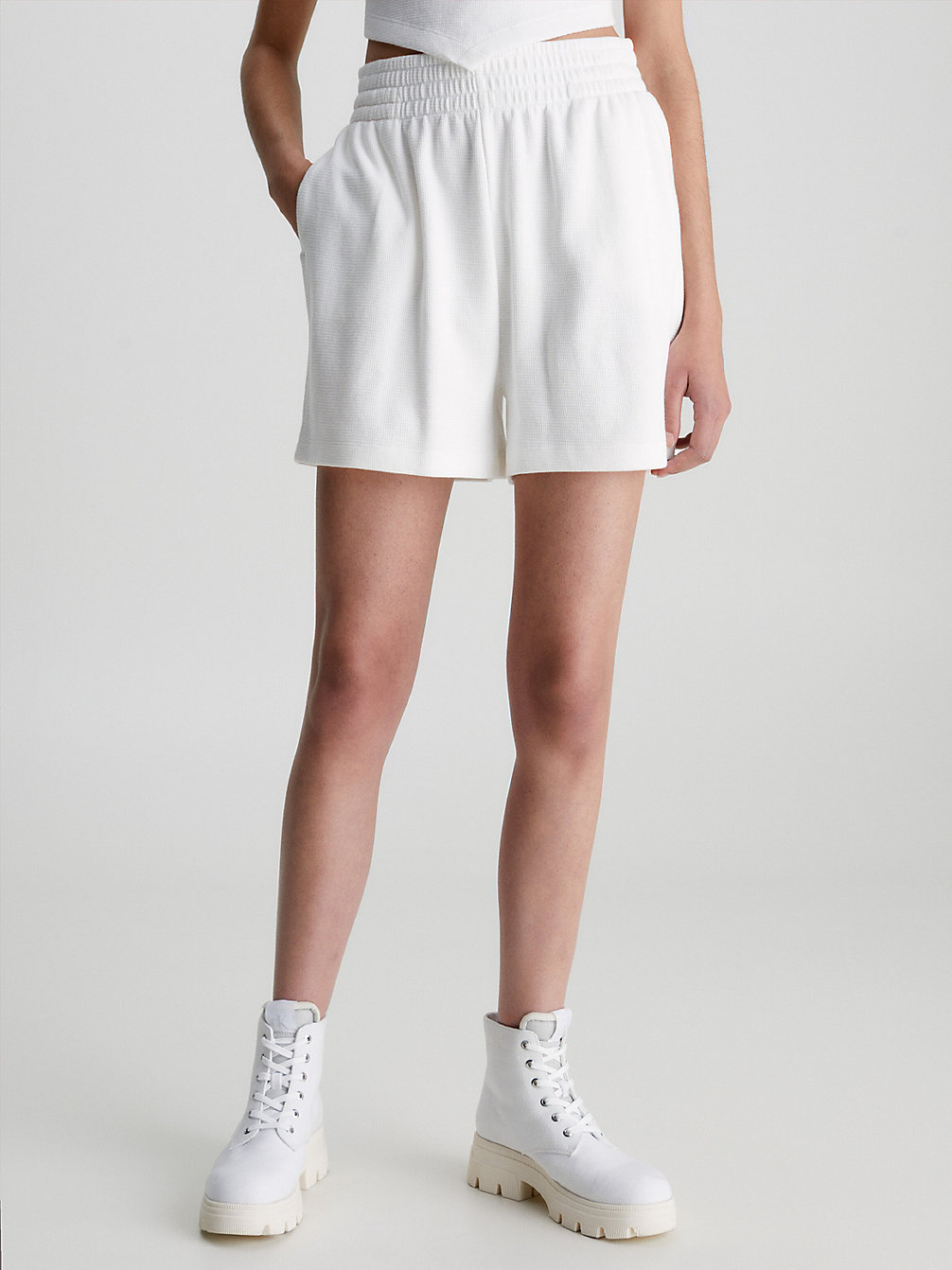 GREIGE Relaxed Waffle Cotton Shorts undefined women Calvin Klein