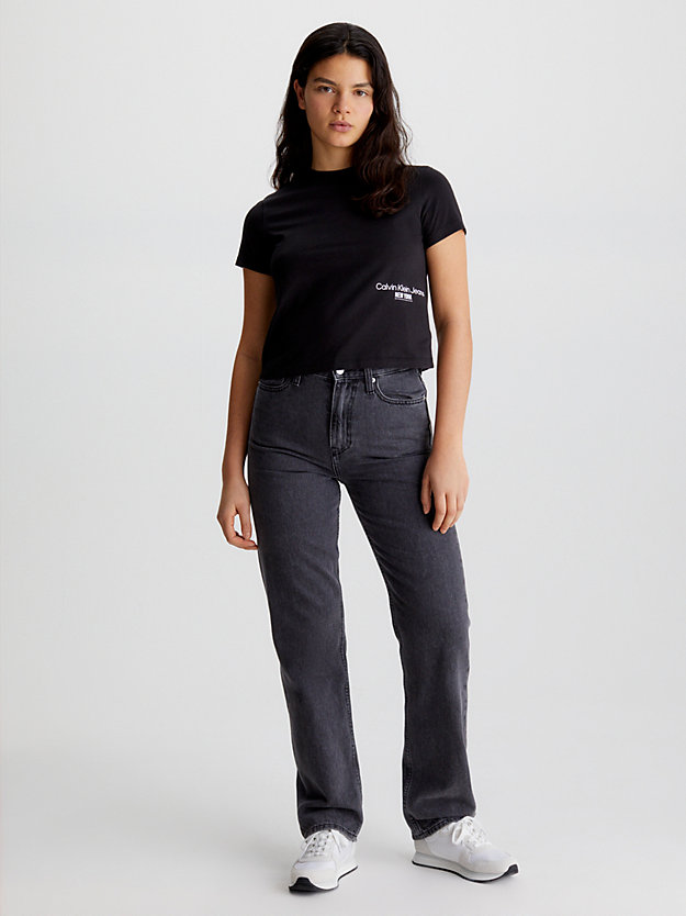 camiseta cropped con logo ck black de mujer calvin klein jeans