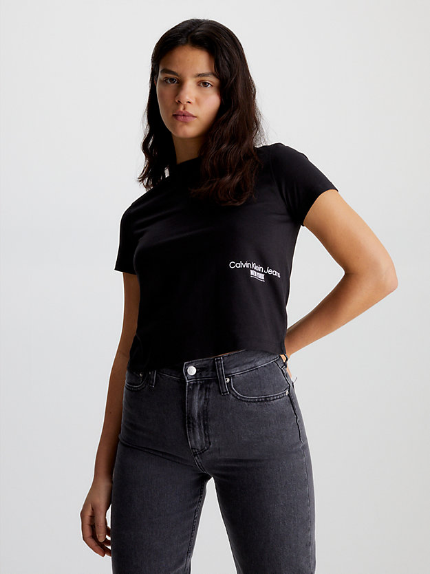 ck black cropped logo-t-shirt für damen - calvin klein jeans
