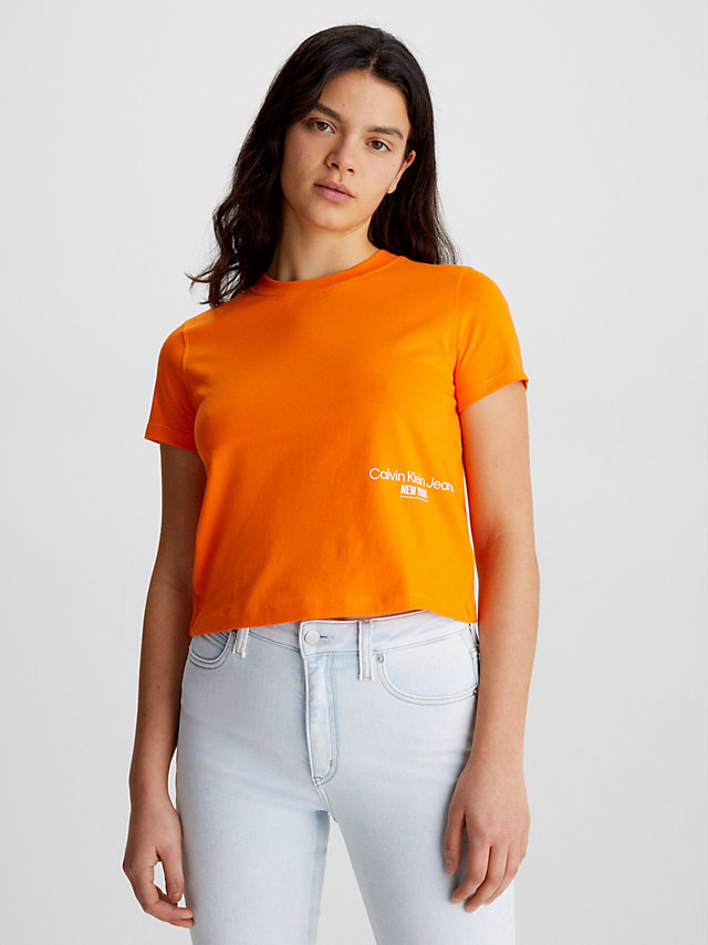 Vibrant Orange T-Shirt Court Avec Logo undefined femmes Calvin Klein