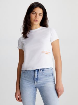 BRIGHT WHITE Cropped Logo T-Shirt undefined women Calvin Klein