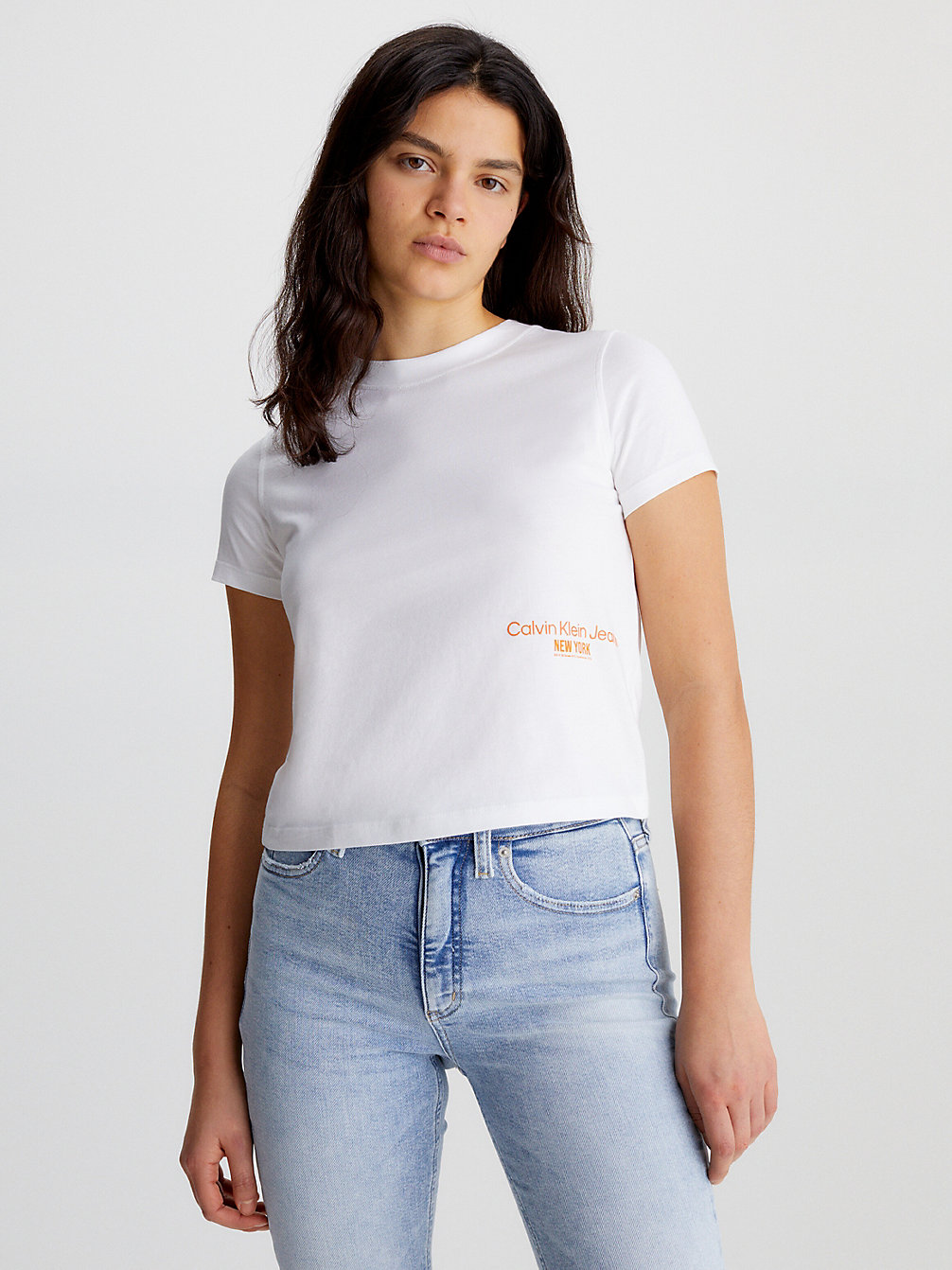 BRIGHT WHITE Cropped T-Shirt Met Logo undefined dames Calvin Klein