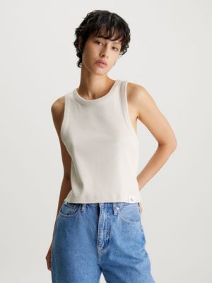 CLASSIC BEIGE Ribbed Cotton Tank Top undefined women Calvin Klein