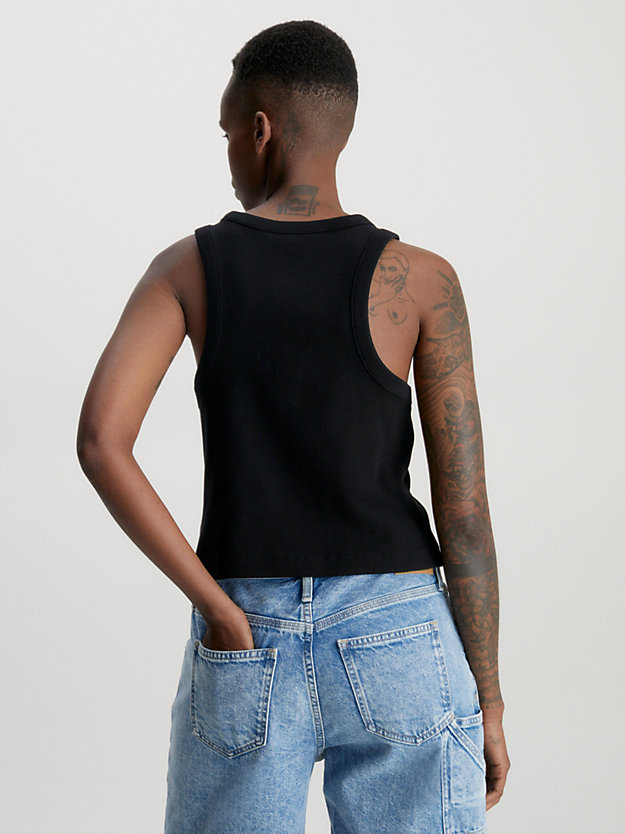 camiseta de tirantes de canalé de algodón ck black de mujer calvin klein jeans