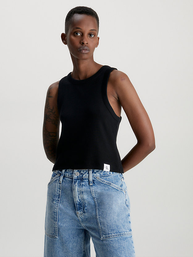 camiseta de tirantes de canalé de algodón ck black de mujer calvin klein jeans
