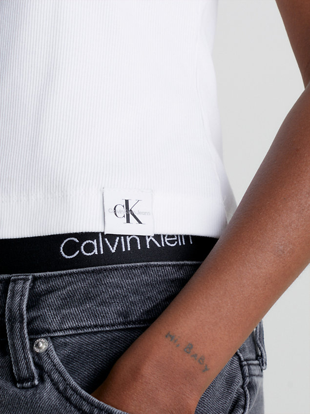camiseta de tirantes de canalé de algodón white de mujer calvin klein jeans
