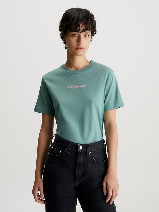 t-shirt en coton arctic / neon pink pour femmes calvin klein jeans