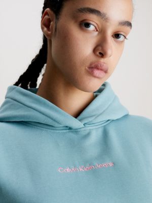 arctic/neon pink hoodie aus fleece aus baumwoll-mix für damen - calvin klein jeans