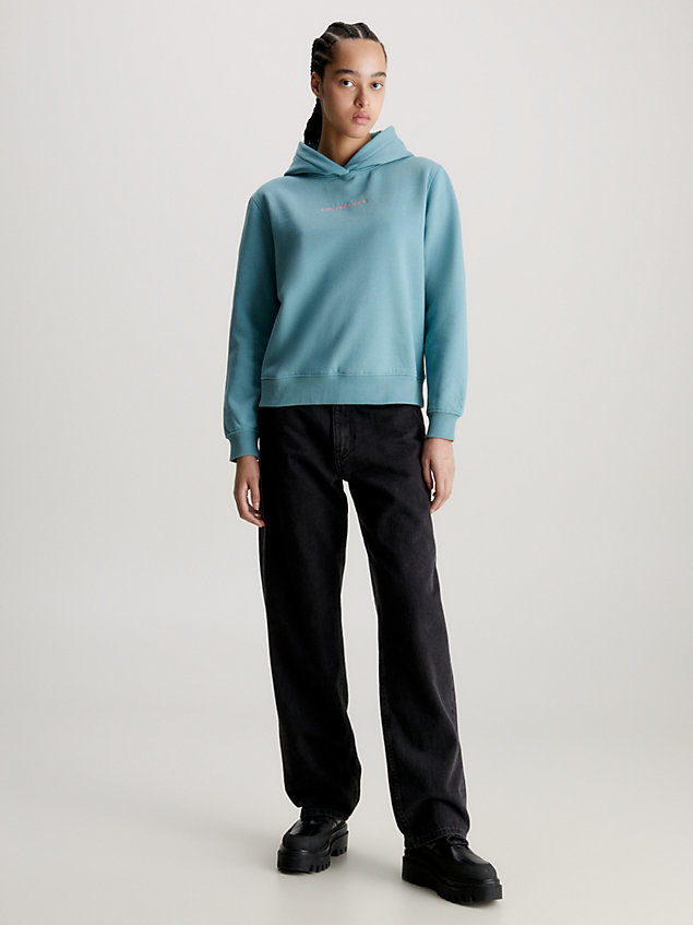 blue cotton blend fleece hoodie for women calvin klein jeans