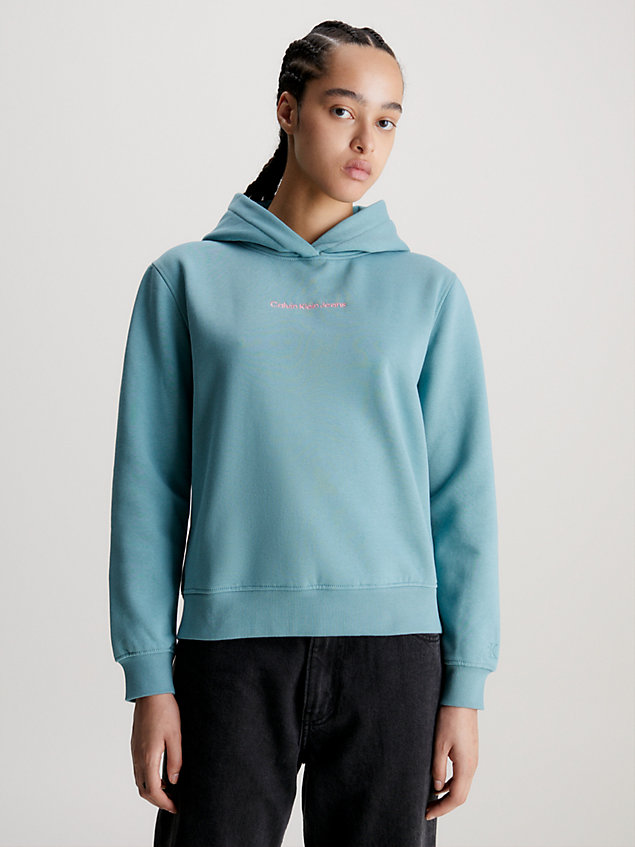 blue cotton blend fleece hoodie for women calvin klein jeans