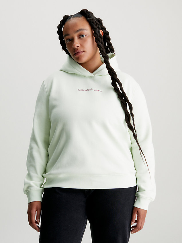green cotton blend fleece hoodie for women calvin klein jeans