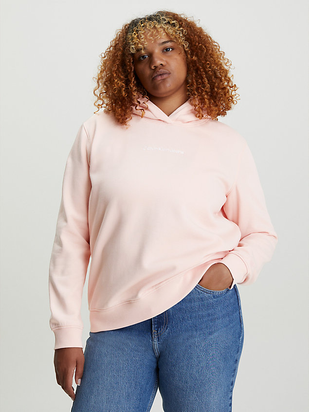 pink cotton blend fleece hoodie for women calvin klein jeans