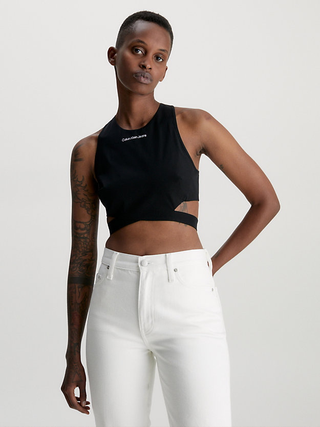 ck black cut out zip back top for women calvin klein jeans
