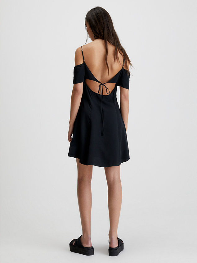 black off-shoulder mini-jurk van crêpe voor dames - calvin klein jeans
