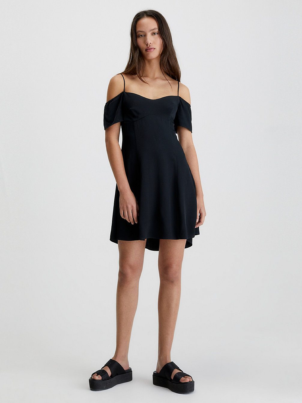 CK BLACK Crepe Off-Shoulder Mini Dress undefined women Calvin Klein